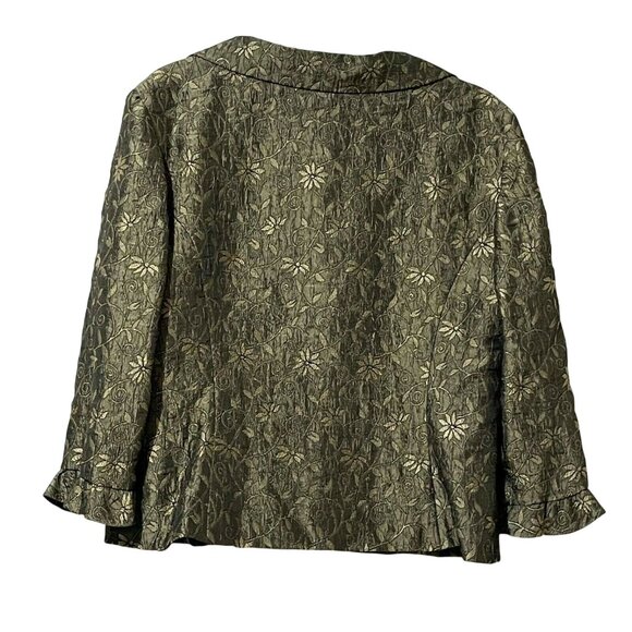 Virgo Womens Floral Textured Cropped Jacket Size 14 Gold & Black Polyester/Rayon - Picture 4 of 8
